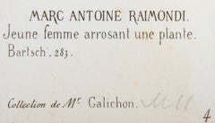 Jeune femme arrosant une plante, Heliogravure di Marcantonio Raimondi