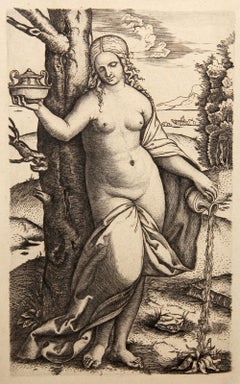 Jeune femme arrosant une plante, Heliogravure by Marcantonio Raimondi