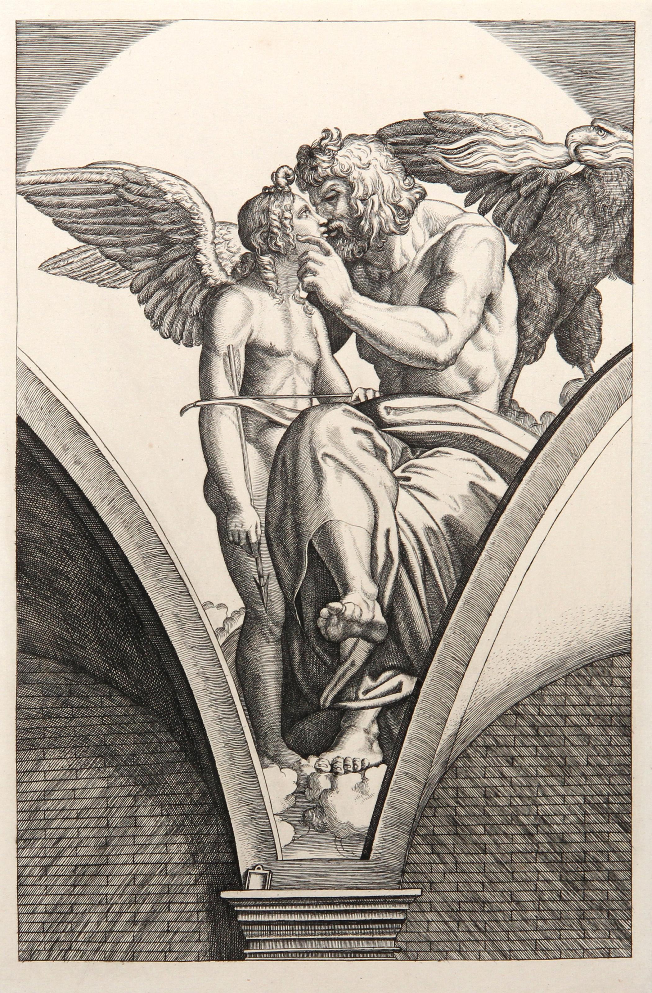  Marcantonio Raimondi, After by Amand Durand, Italian (1480 - 1534) - Jupiter embrassant l'Amour, Year: 1875, Medium: Heliogravure, Size: 13.5  x 8.5 in. (34.29  x 21.59 cm), Printer: Amand Durand, Description: French Engraver and painter Charles