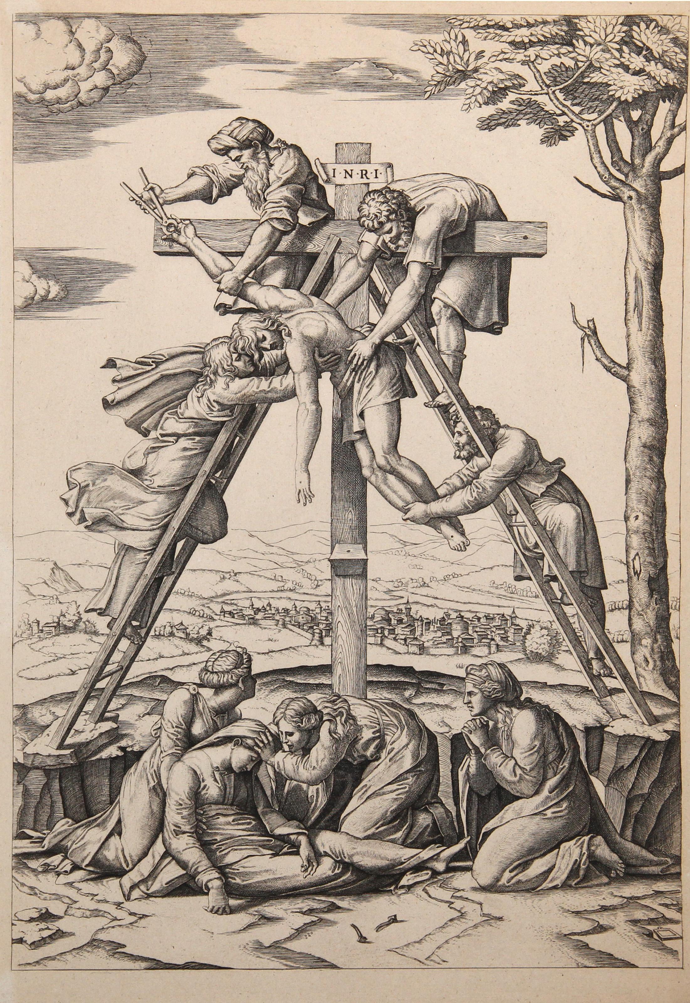 La descente de croix, Heliogravure by Marcantonio Raimondi