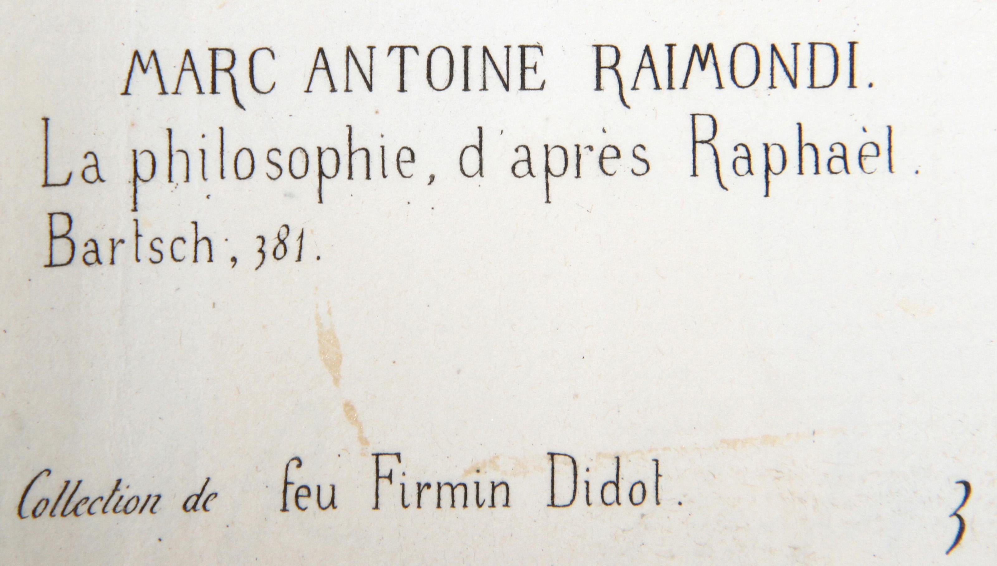 La philosophie, d'après Raphael, Héliogravure de Marcantonio Raimondi en vente 1