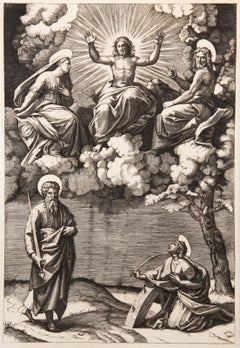 Antique La piece dite des cinq Saints, Heliogravure by Marcantonio Raimondi