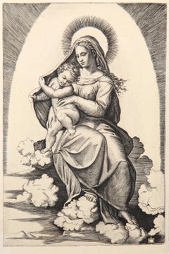 Antique La Vierge assise sur les Nues I, Heliogravure by Marcantonio Raimondi