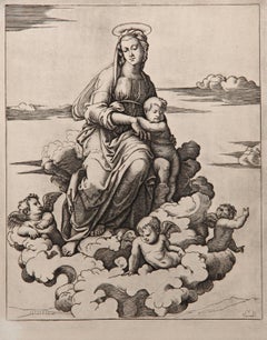 Antique La Vierge assise sur les Nues II, Heliogravure by Marcantonio Raimondi