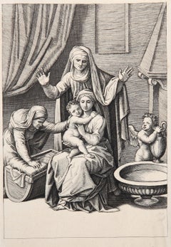 La Vierge au berceau, Heliogravure by Marcantonio Raimondi