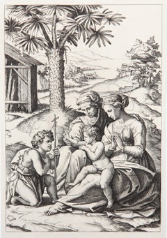 Antique La Vierge au palmier, Heliogravure by Marcantonio Raimondi