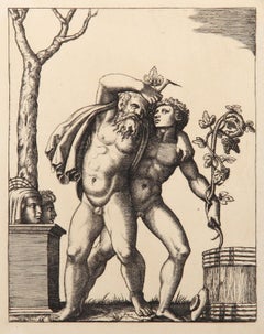Antique Le jeune et le vieux Bacchant, Heliogravure by Marcantonio Raimondi