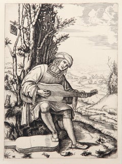 Antique Le joueur de guitare, Heliogravure by Marcantonio Raimondi