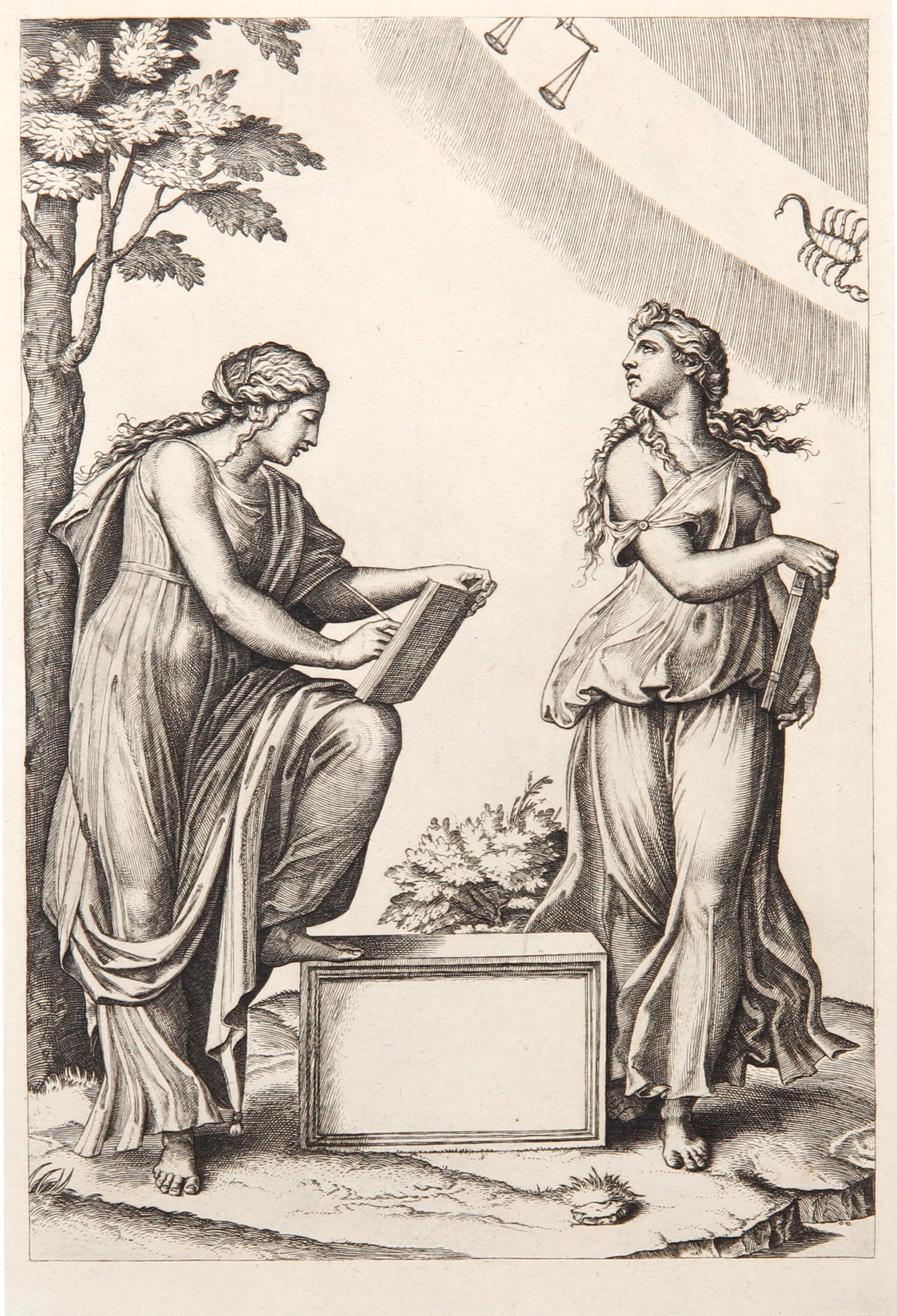  Marcantonio Raimondi, Después de Amand Durand, Italiano (1480 - 1534) - Les deux femmes au Zodiaque, Año: 1875, Medio: Heliograbado, Tamaño: 12  x 8 in. (30.48  x 20,32 cm), Impresor: Amand Durand, Descripción: El grabador y pintor francés Charles
