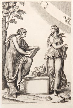 Antique Les deux femmes au Zodiaque, Heliogravure by Marcantonio Raimondi