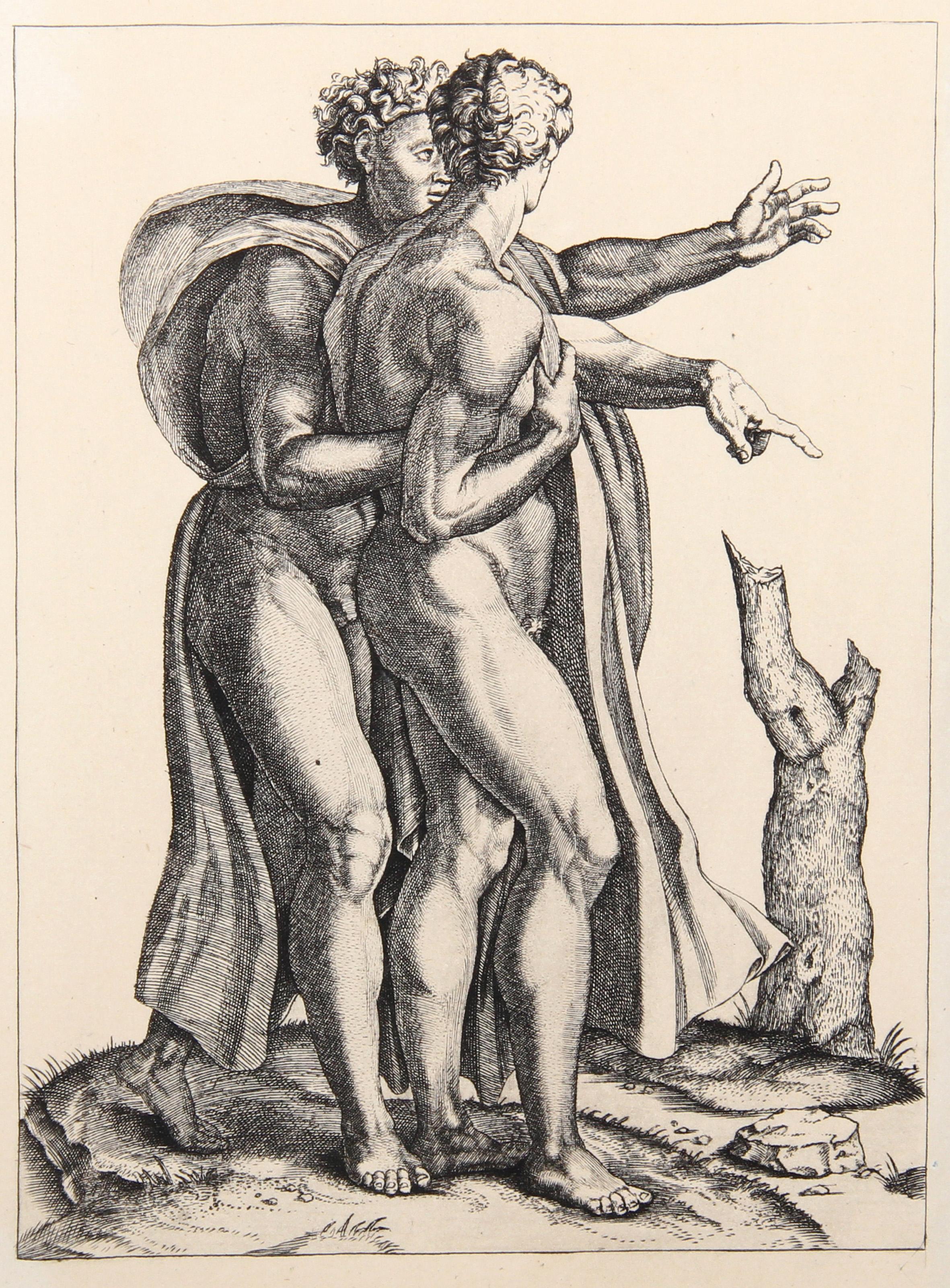  Marcantonio Raimondi, Nach Amand Durand, Italiener (1480 - 1534) - Les deux hommes nuds debout, Jahr: 1875, Medium: Heliogravüre, Größe: 7.25  x 5.25 in. (18.42  x 13,34 cm), Drucker: Amand Durand, Beschreibung: Der französische Graveur und Maler