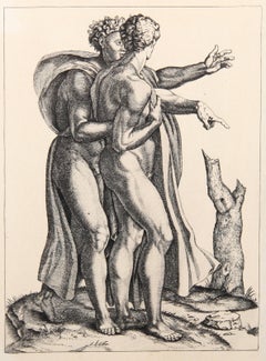 Antique Les deux hommes nuds debout, Heliogravure by Marcantonio Raimondi
