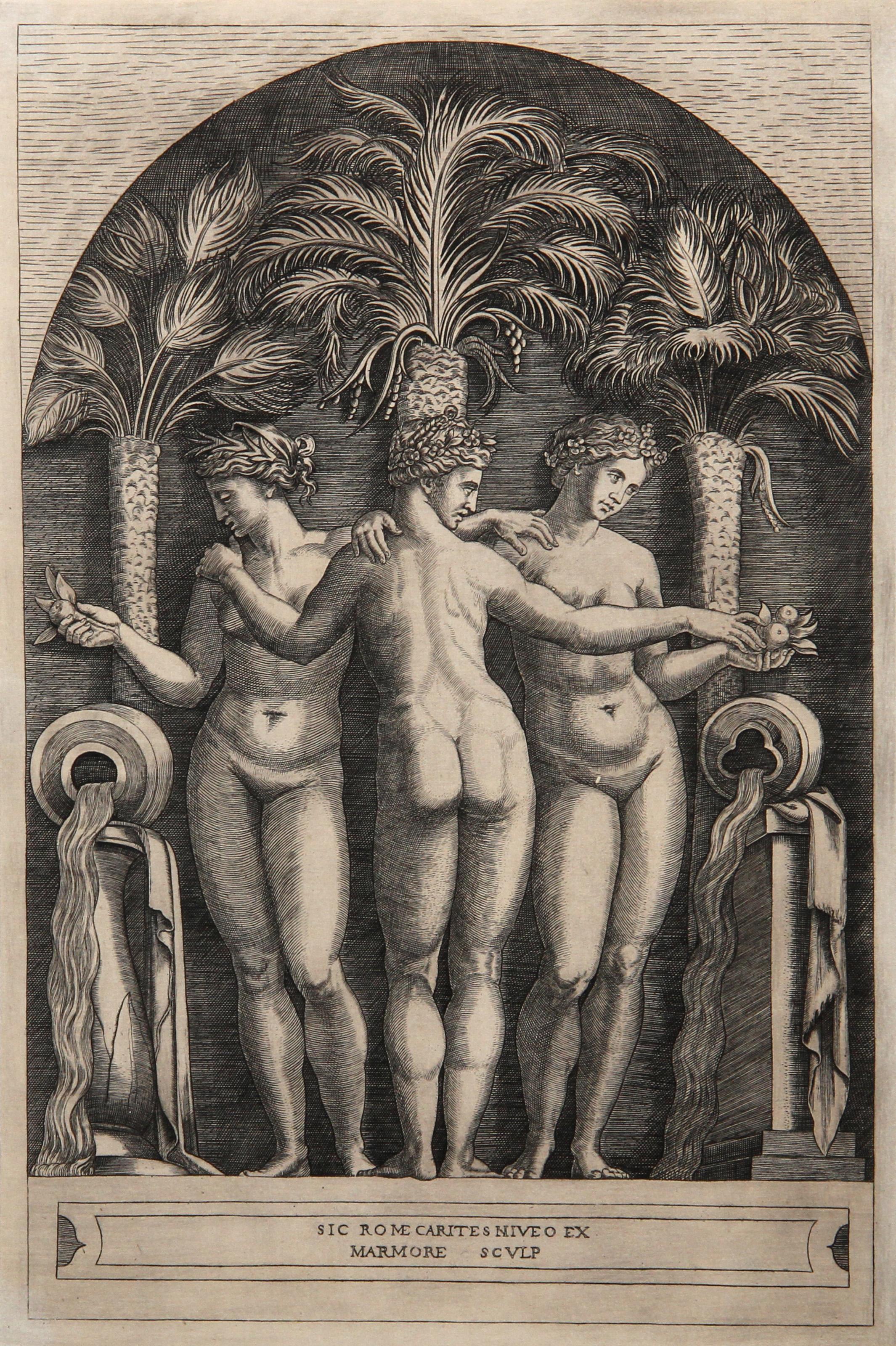  Marcantonio Raimondi, D'après Amand Durand, Italien (1480 - 1534) - Les trois Grâces, Année : 1875, Support : Héliogravure, Format : 13,75  x 9 in. (34.93  x 22,86 cm), Imprimeur : Amand Durand, Description : Le graveur et peintre français Charles