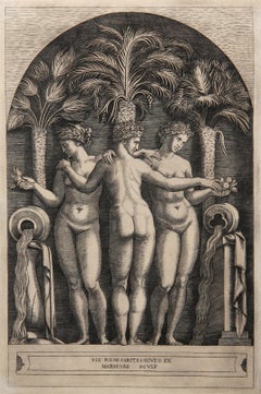 Antique Les trois Graces, Heliogravure by Marcantonio Raimondi