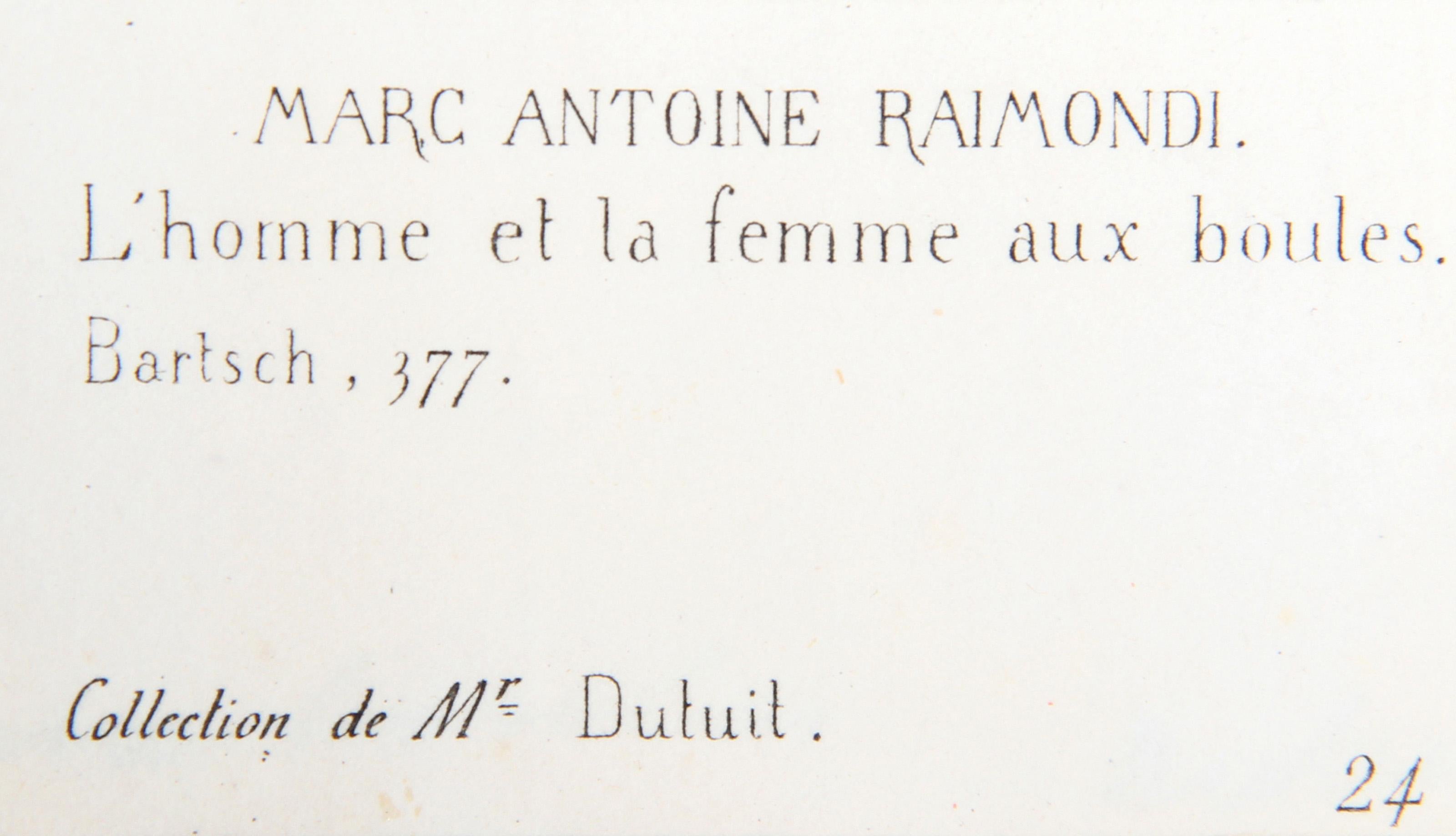 L'homme et la femme aux boules, Heliograbado de Marcantonio Raimondi en venta 1