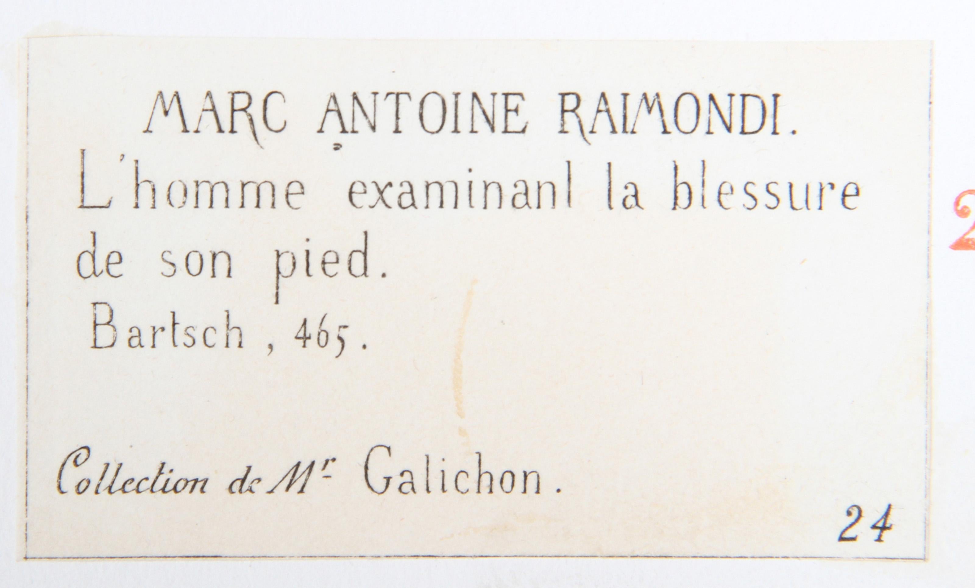 L'homme examinant la blessure de son pied, Heliogravure by Marcantonio Raimondi For Sale 1