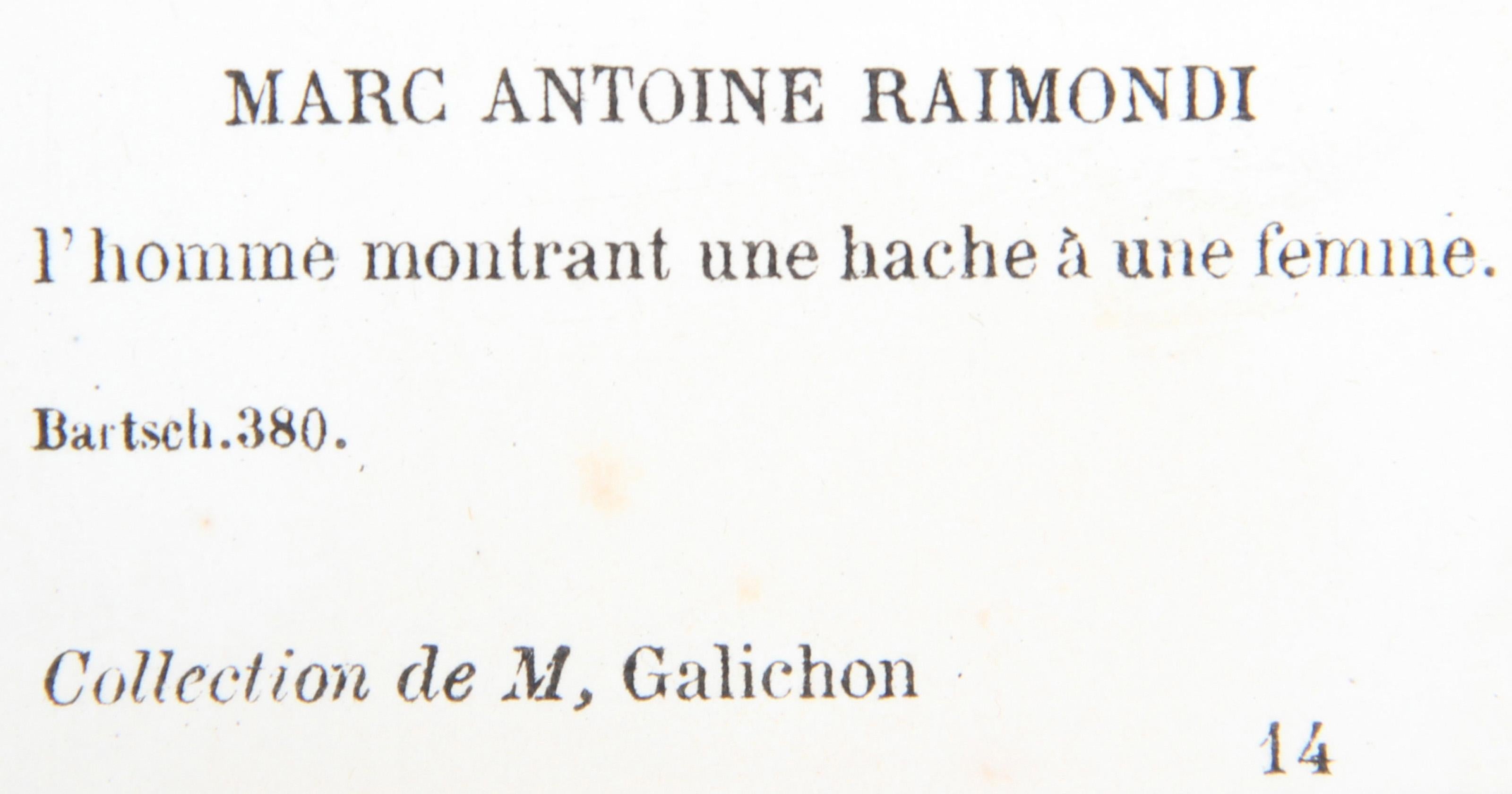 l'Homme montrant une hache a une femme, Heliogravure by Marcantonio Raimondi For Sale 1
