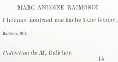 l'Homme montrant une hache a une femme, Eliografia di Marcantonio Raimondi