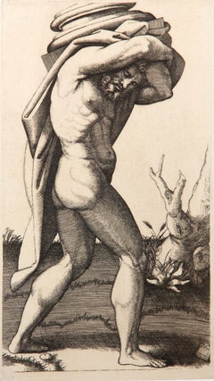 L'homme portant la base d'une colonne, Heliogravur von Marcantonio Raimondi