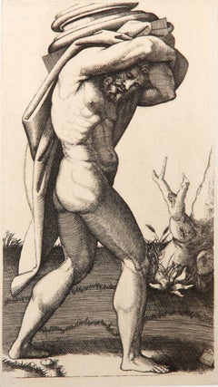 Antique L'homme portant la base d'une colonne, Heliogravure by Marcantonio Raimondi