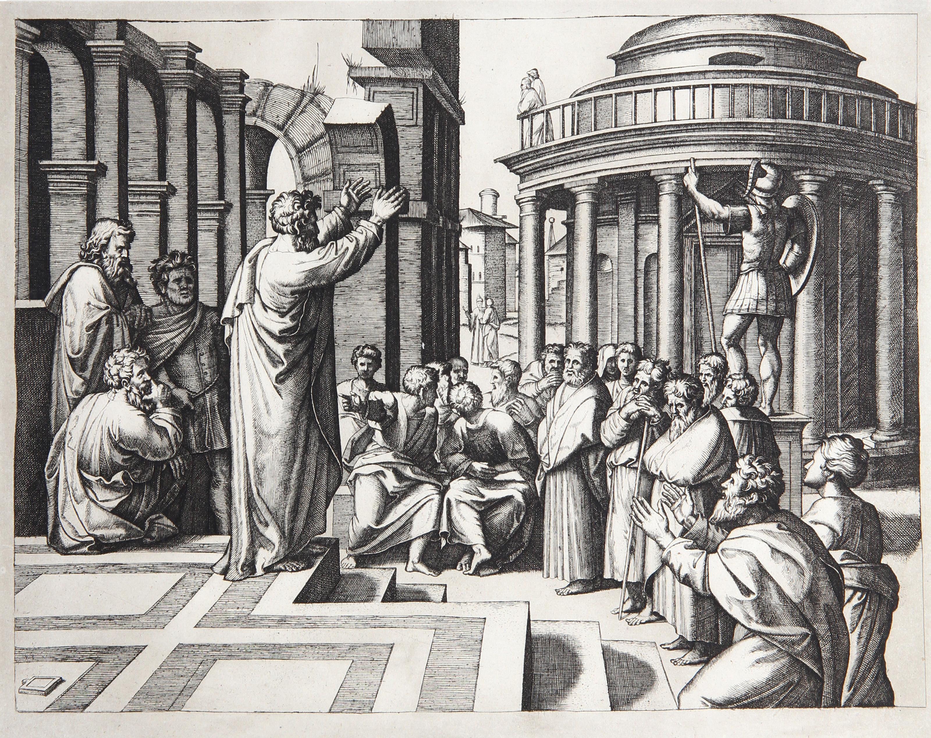  Marcantonio Raimondi, After by Amand Durand, Italian (1480 - 1534) - Saint Paul prechant a Athenes, Year: 1875, Medium: Heliogravure, Size: 11.25  x 14 in. (28.58  x 35.56 cm), Printer: Amand Durand, Description: French Engraver and painter Charles