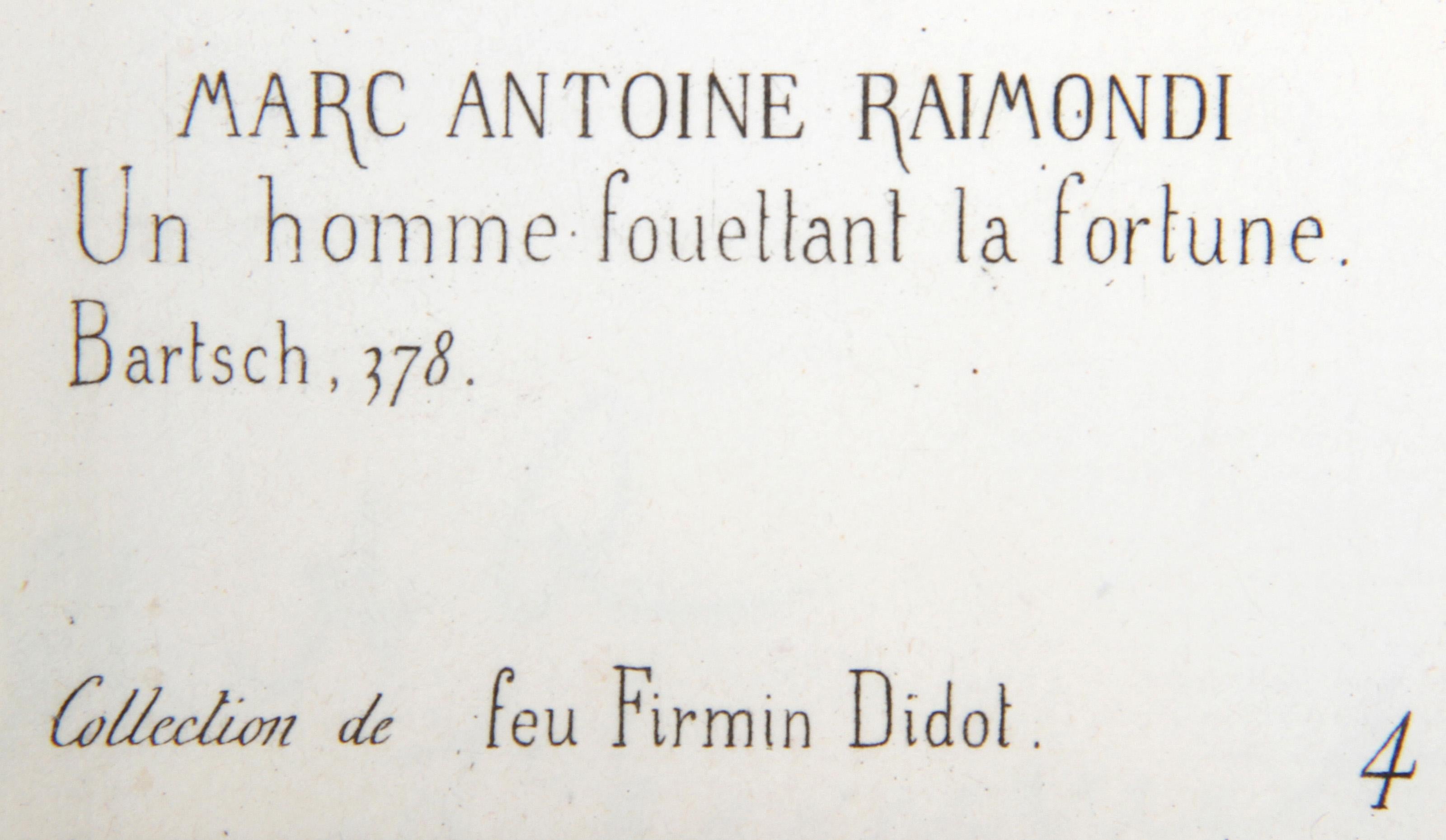 Un homme fouetlant la fortune, Heliogravure by Marcantonio Raimondi For Sale 1