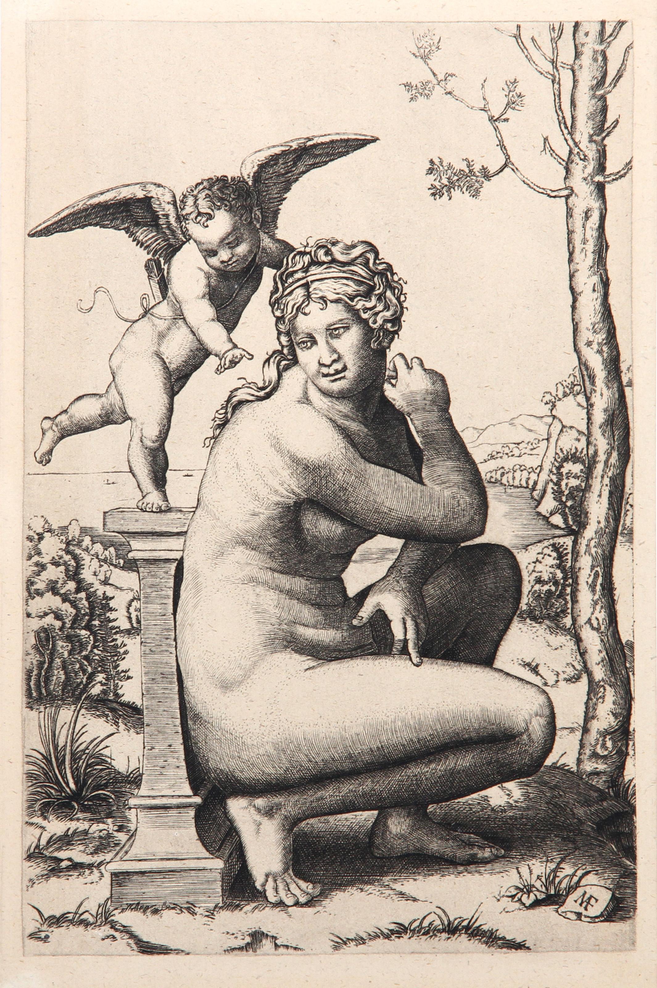  Marcantonio Raimondi, dopo Amand Durand, italiano (1480 - 1534) - Venere Accroupie, Anno: 1875, Medium: Heliogravure, Dimensioni: 9.25  x 6 in. (23.5  x 15,24 cm), Stampatore: Amand Durand, Descrizione: L'incisore e pittore francese Charles Amand