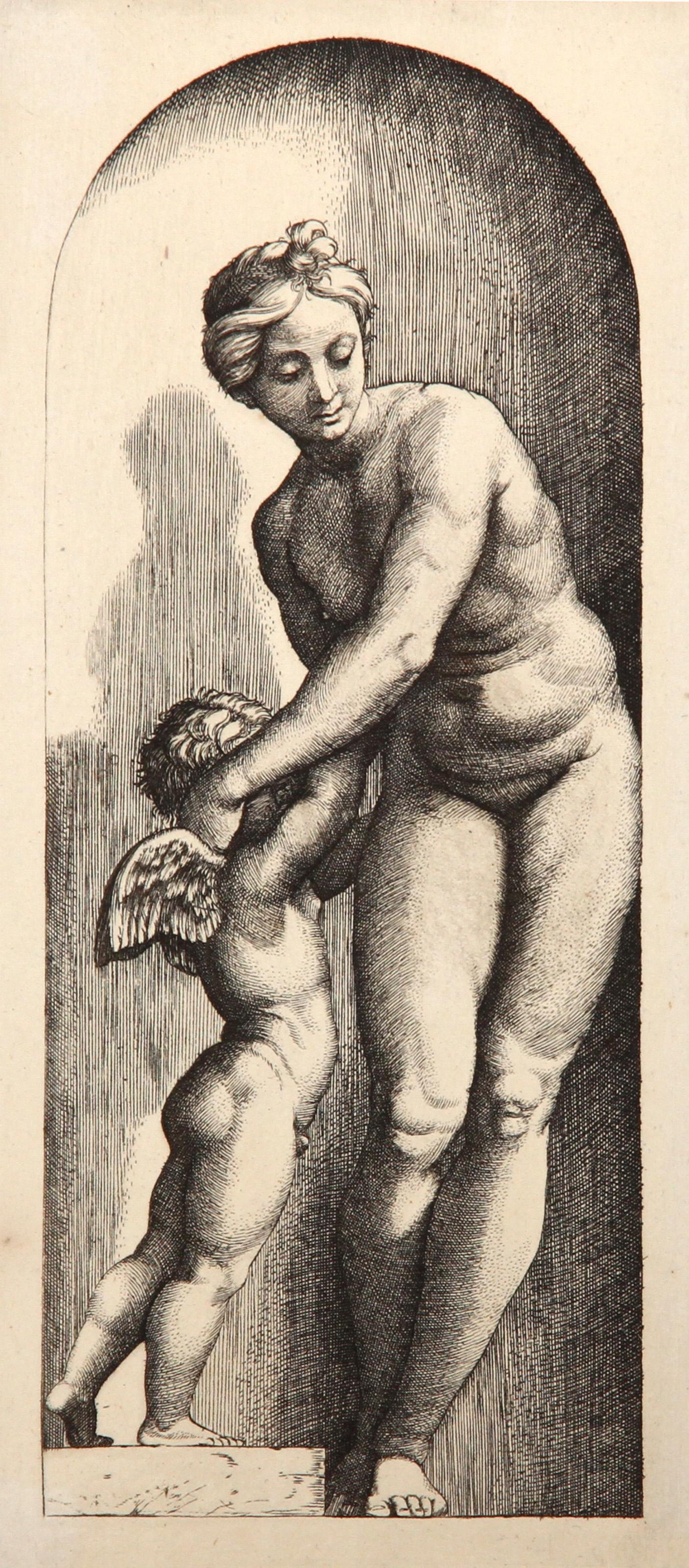  Marcantonio Raimondi, Dopo Amand Durand, Italiano (1480 - 1534) - Venus et l'Amour II, Anno: 1875, Medium: Heliogravure, Dimensione: 8.5  x 3.75 in. (21.59  x 9,53 cm), Stampatore: Amand Durand, Descrizione: L'incisore e pittore francese Charles