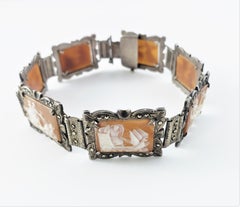 Marcasite Abalone Panel Link Cameo Bracelet