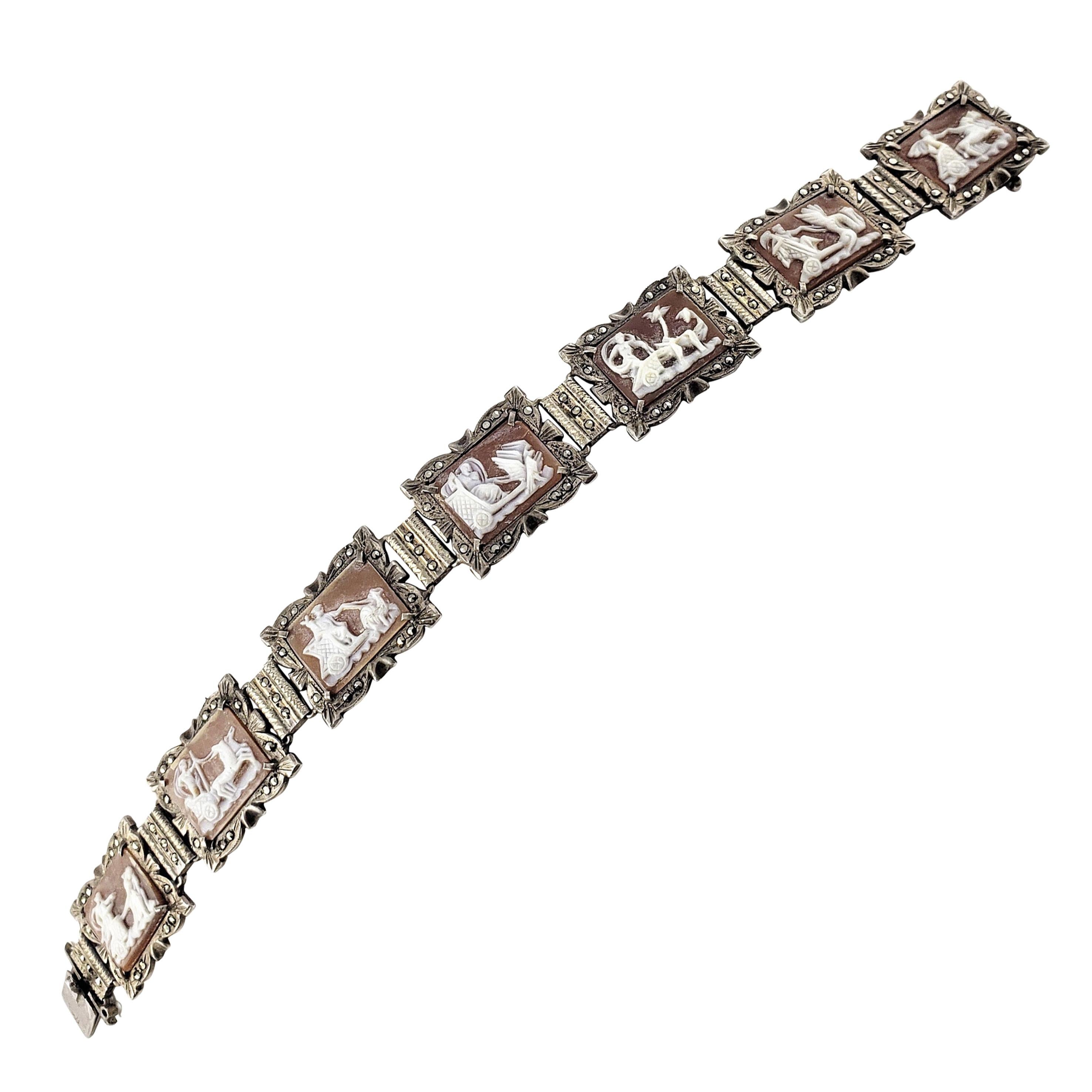 Marcasite Abalone Panel Link Cameo Bracelet For Sale