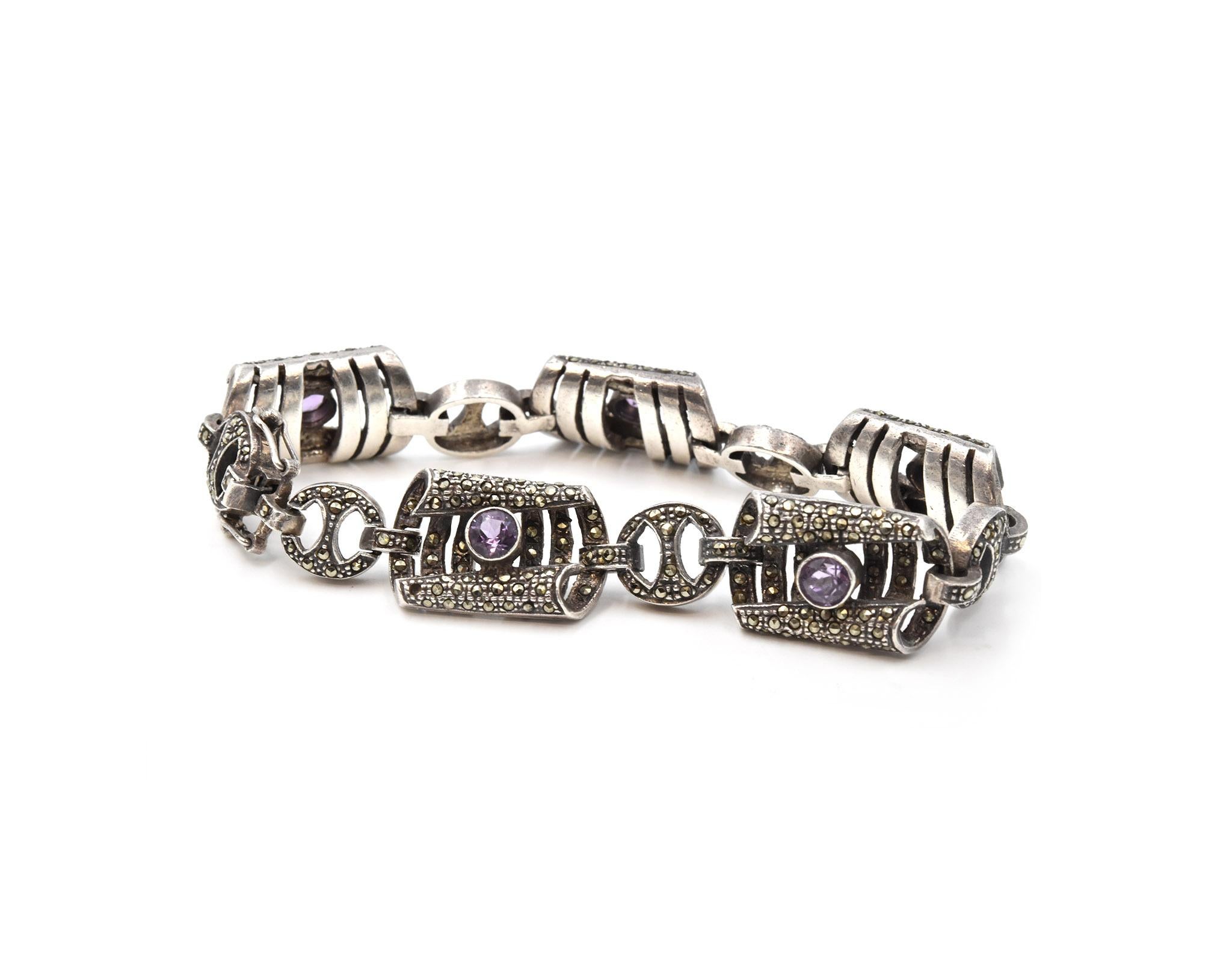 Women's Marcasite and Amethyst Sterling Silver Bracelet