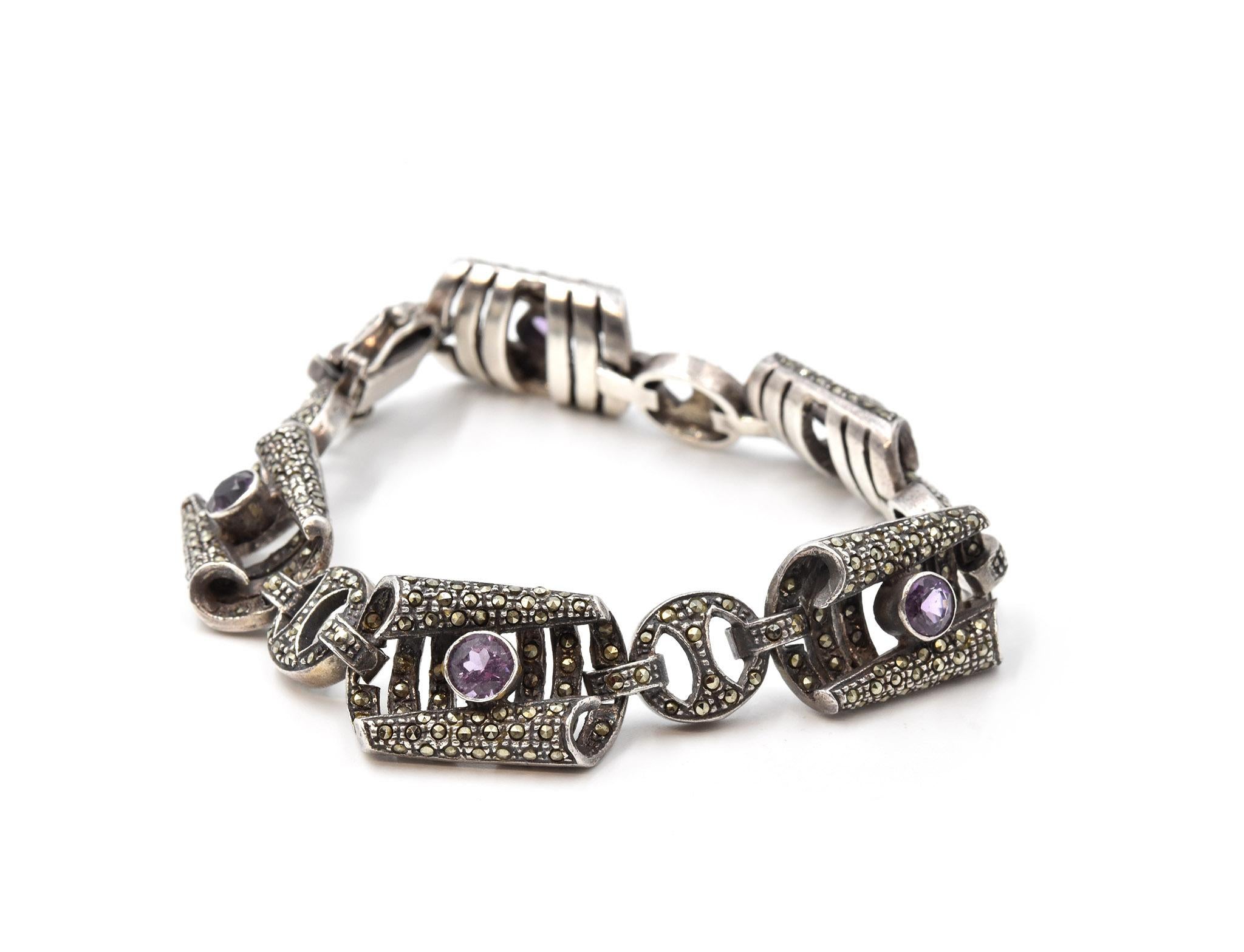 Marcasite and Amethyst Sterling Silver Bracelet 1