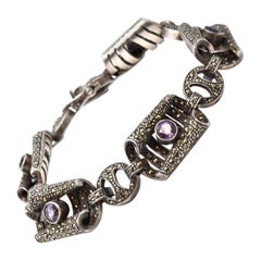 Marcasite and Amethyst Sterling Silver Bracelet