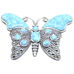Marcasite and Blue Opal, Silver Butterfly Brooch