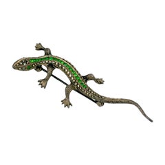 Antique Marcasite and Emerald Paste Salamander Brooch