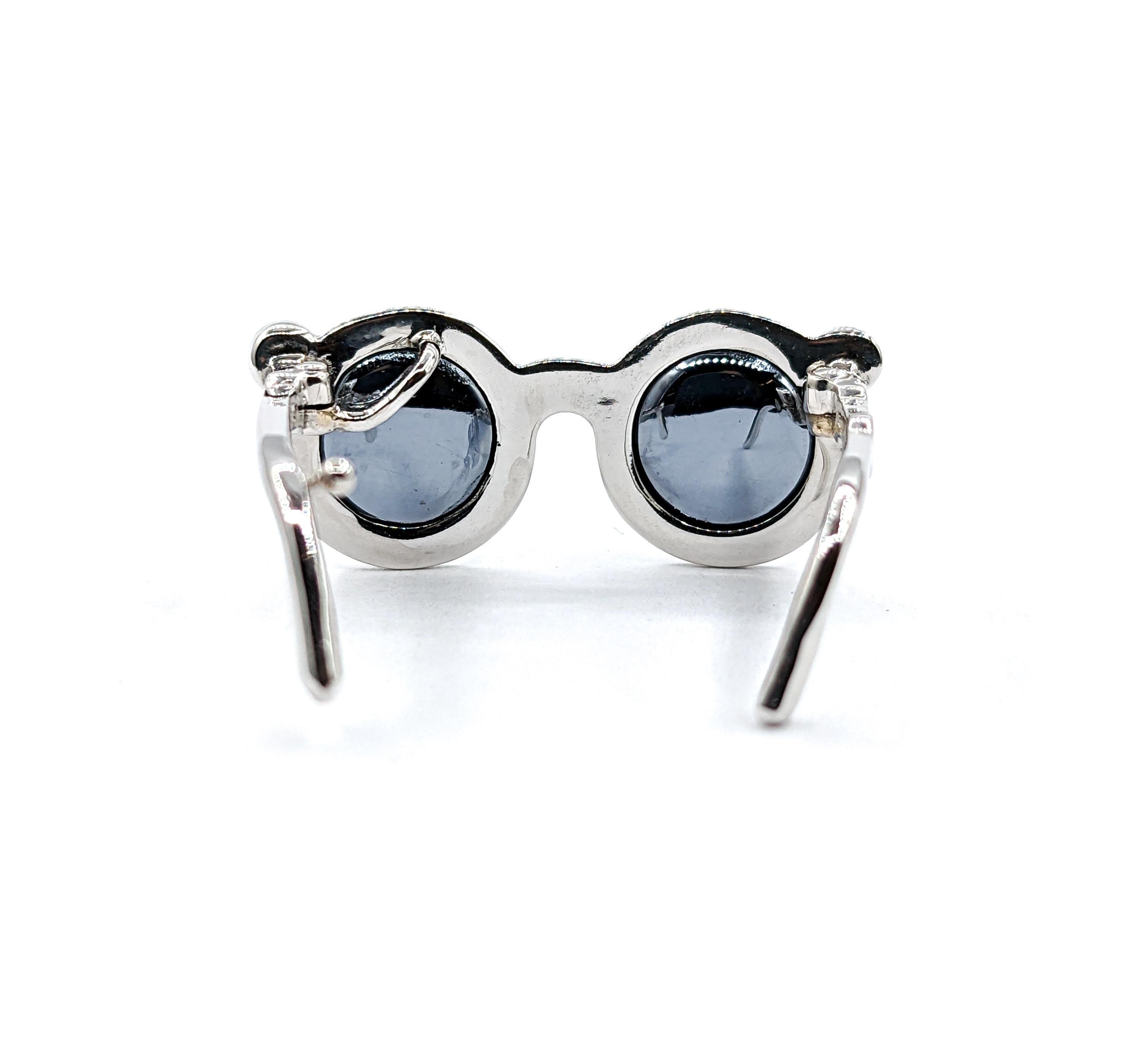 Marcasite & Diamond Sunglasses Pendant In 18k White Gold For Sale 3
