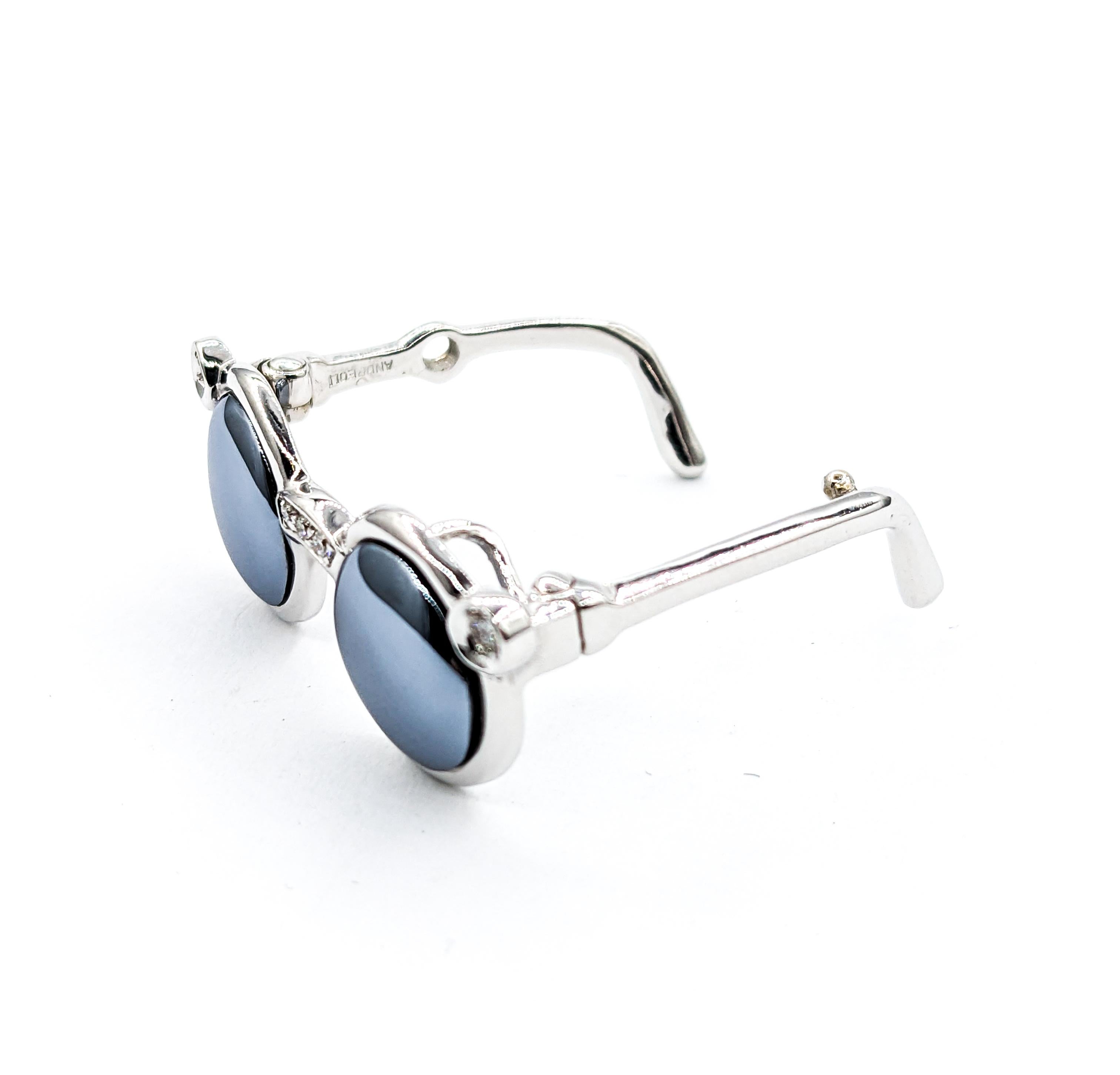 Marcasite & Diamond Sunglasses Pendant In 18k White Gold For Sale 5