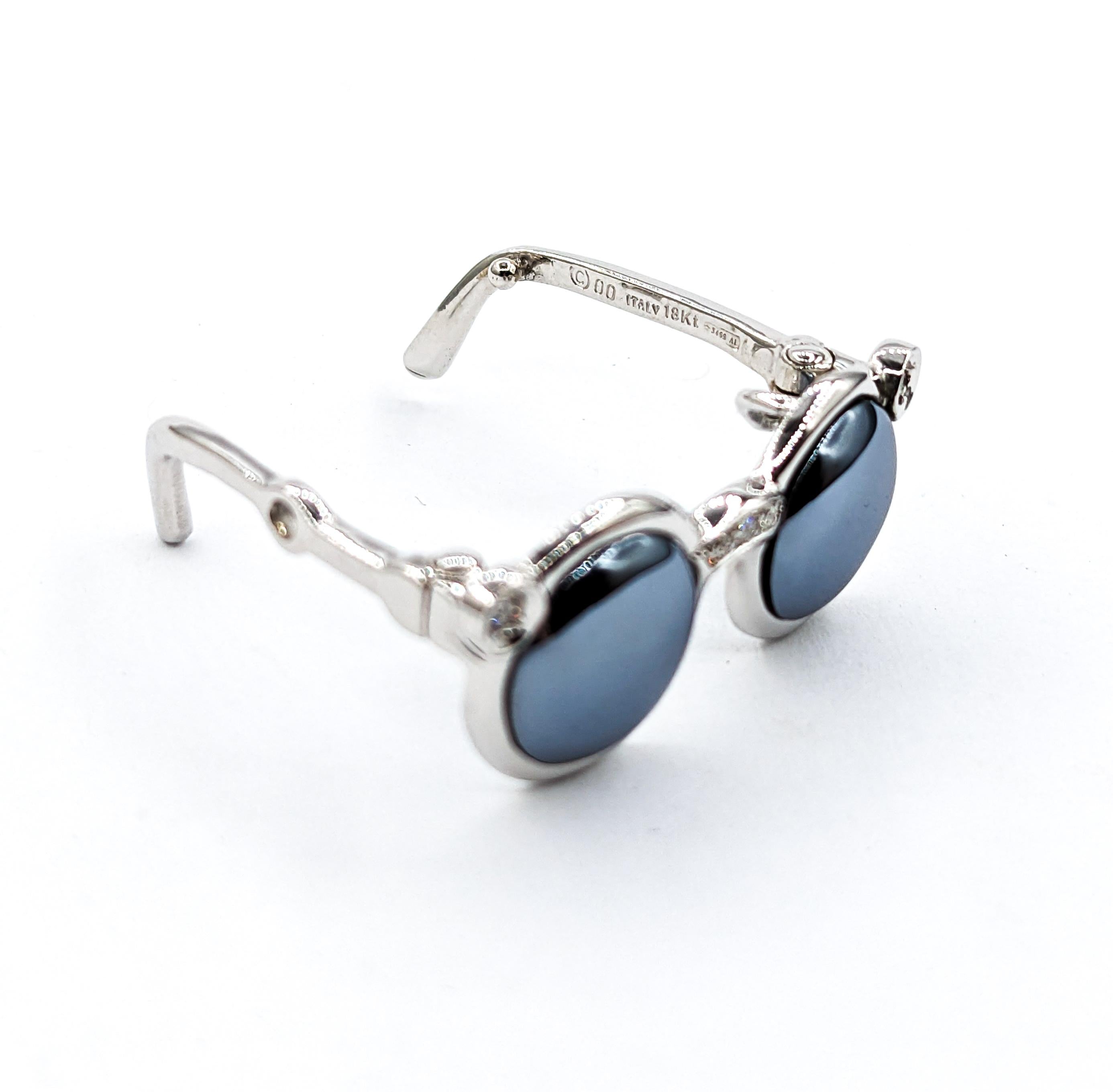 Marcasite & Diamond Sunglasses Pendant In 18k White Gold For Sale 1