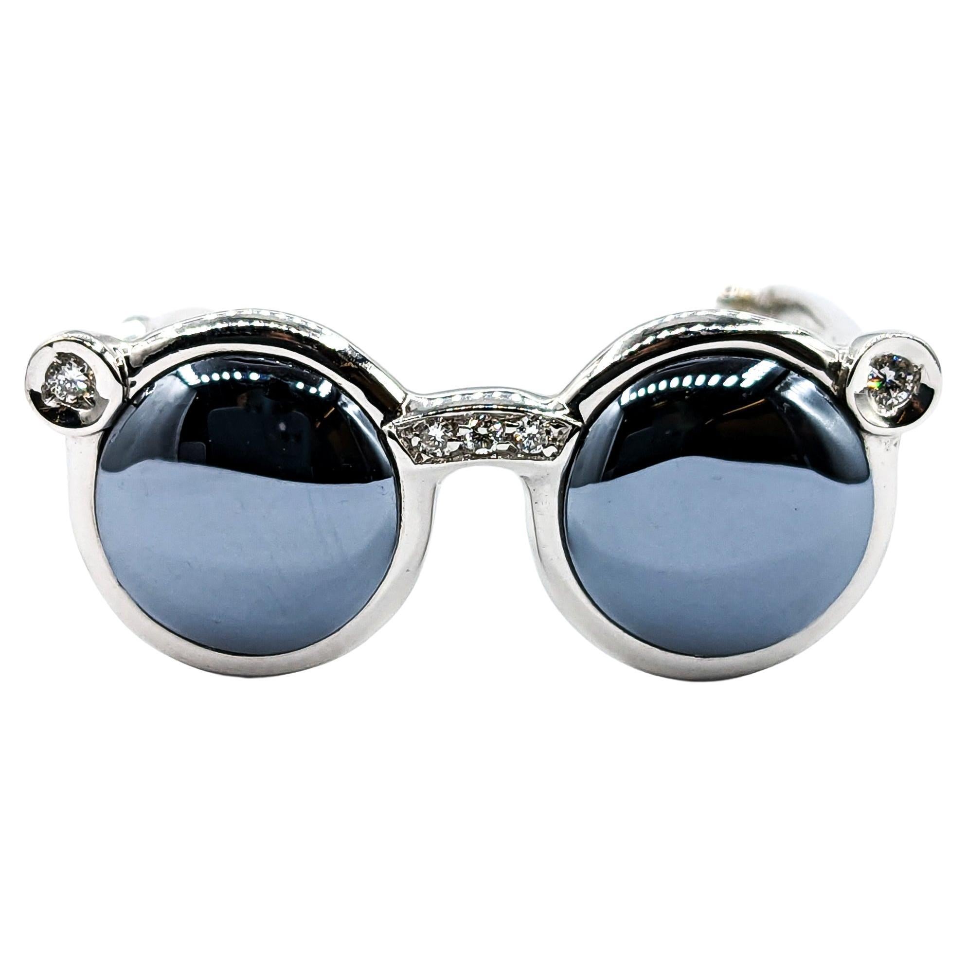 Marcasite & Diamond Sunglasses Pendant In 18k White Gold For Sale