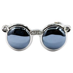 Marcasite & Diamond Sunglasses Pendant In 18k White Gold