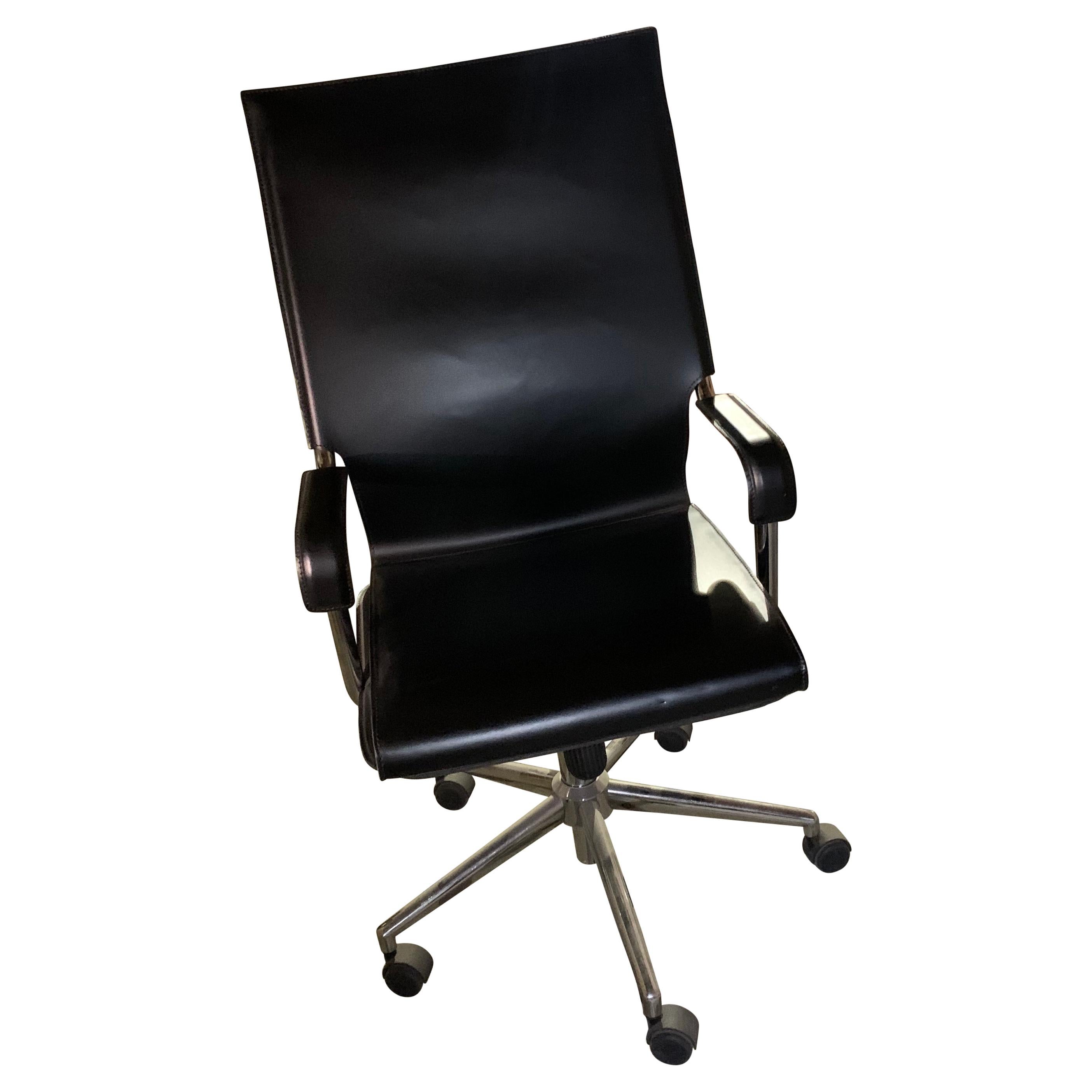 Sedia da scrivania Marcatre Highback Archizoom in pelle nera in vendita