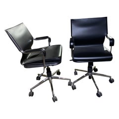 Marcatre Set of two Archizoom Black Leather Desk Chair 
