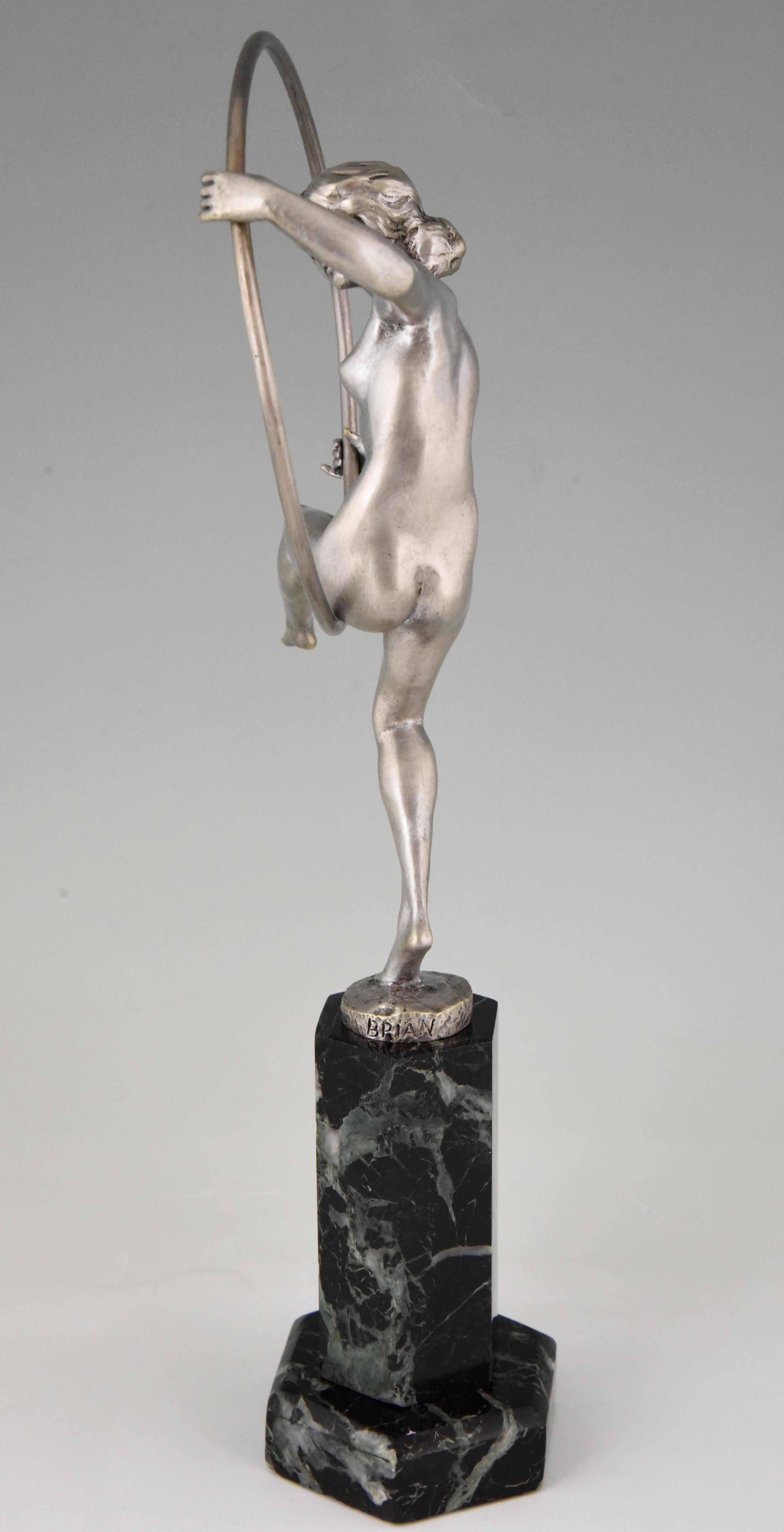 French Marcel André Bouraine  Art Deco Bronze Sculpture Nude Hoop Dancer 1920 France