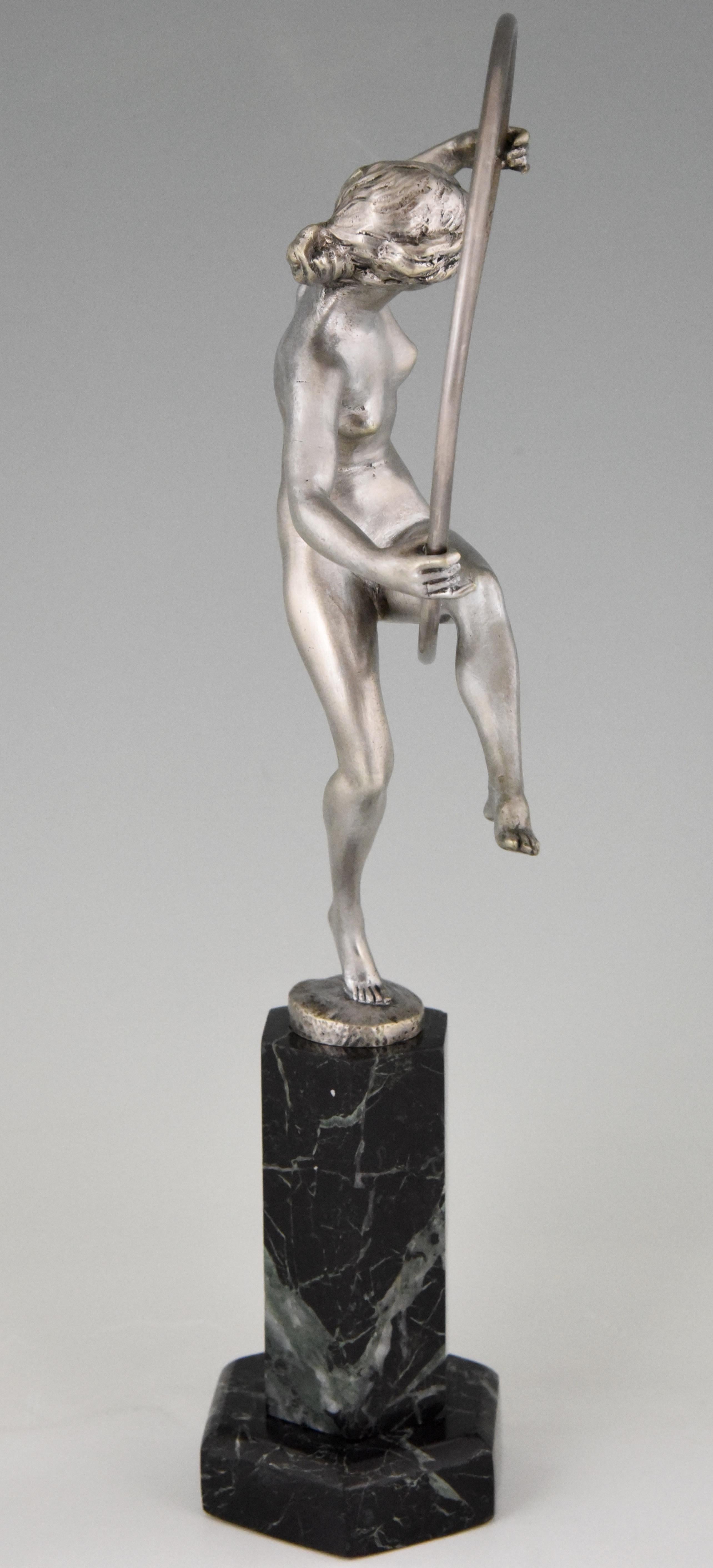 Marcel André Bouraine  Art Deco Bronze Sculpture Nude Hoop Dancer 1920 France In Good Condition In Antwerp, BE