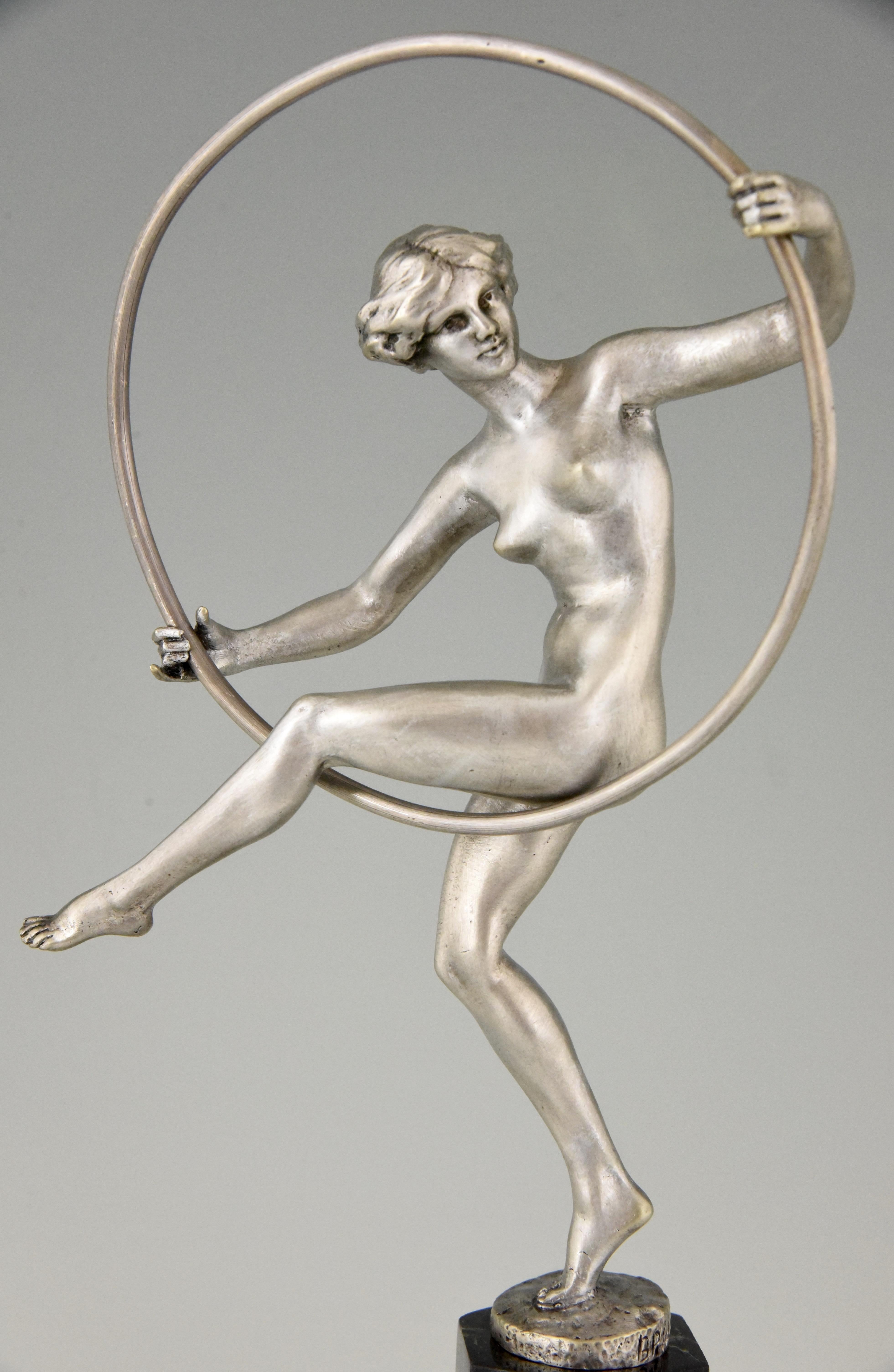 Marcel André Bouraine  Art Deco Bronze Sculpture Nude Hoop Dancer 1920 France 2