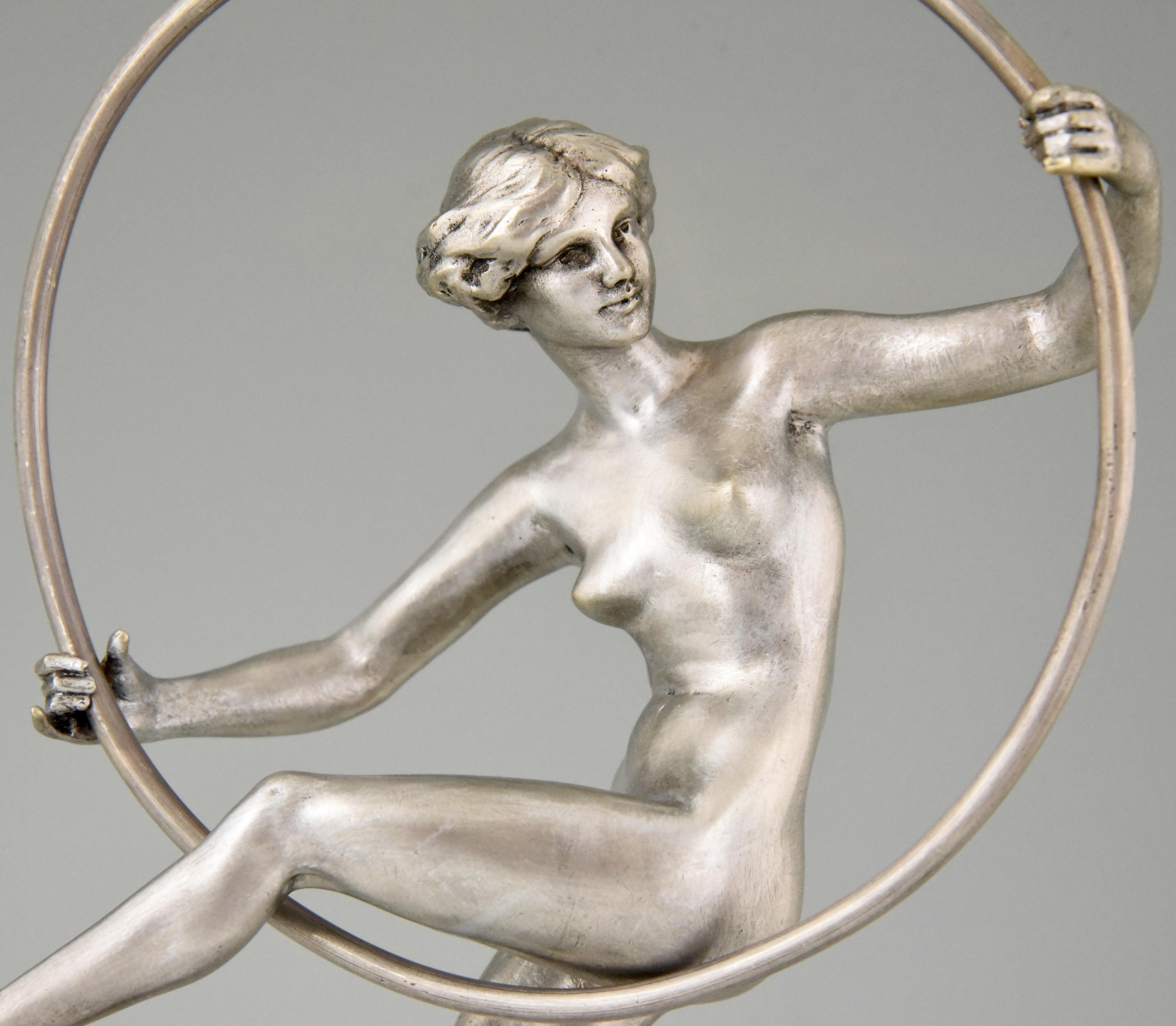 Marcel André Bouraine  Art Deco Bronze Sculpture Nude Hoop Dancer 1920 France 3