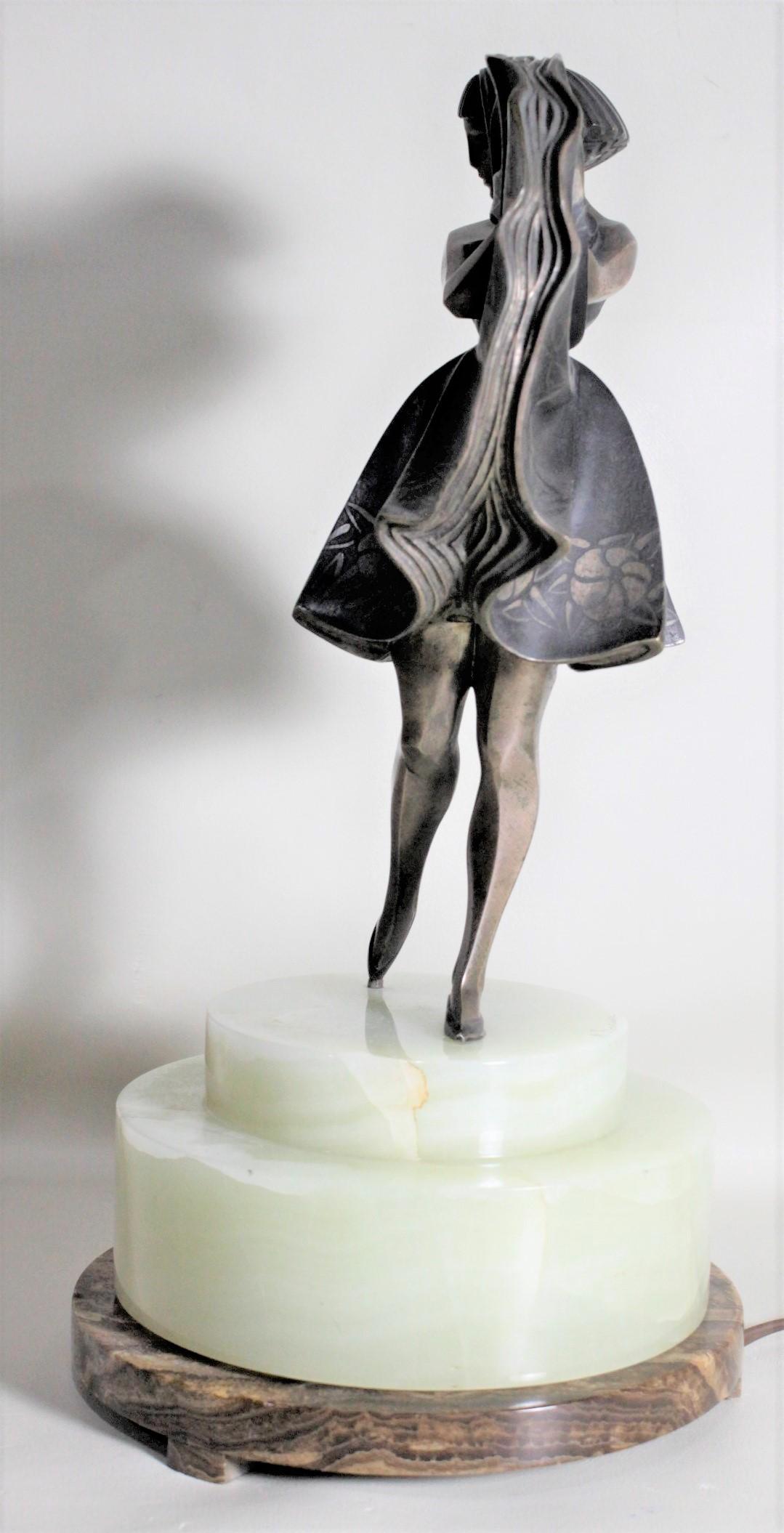 Marcel Andre Bouraine, versilberte Bronzeskulptur eines tanzenden Mädchens, Art déco, beleuchtete Skulptur im Angebot 6