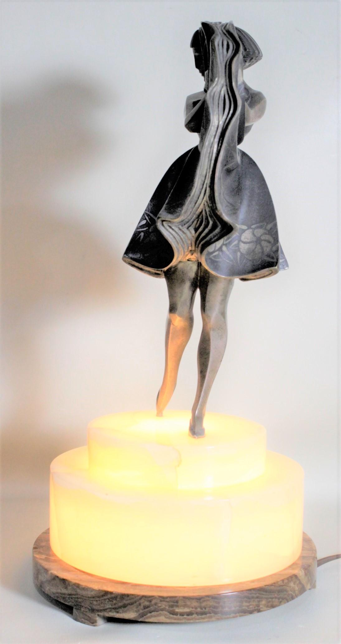 Marcel Andre Bouraine, versilberte Bronzeskulptur eines tanzenden Mädchens, Art déco, beleuchtete Skulptur im Angebot 7