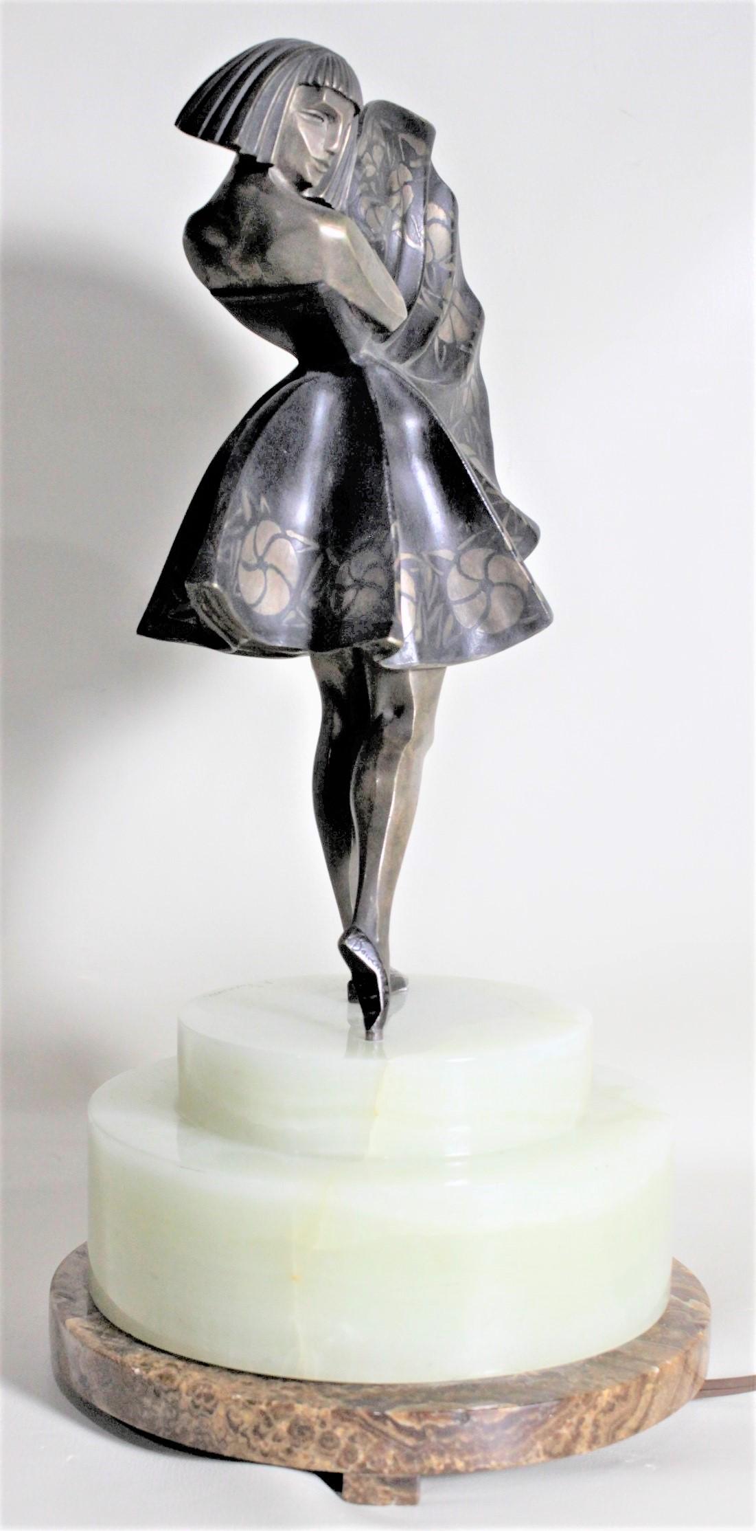 Marcel Andre Bouraine Art Deco Silvered Bronze Lighted Sculpture Dancing Girl For Sale 8
