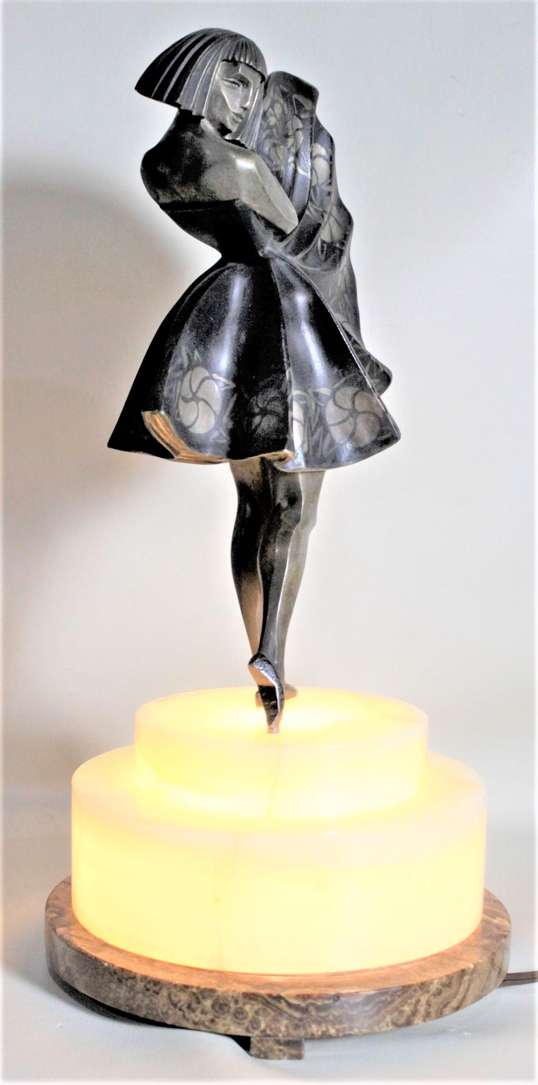 Marcel Andre Bouraine, versilberte Bronzeskulptur eines tanzenden Mädchens, Art déco, beleuchtete Skulptur im Angebot 9